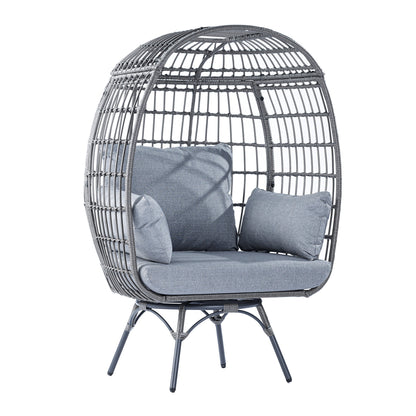 Emma + Oliver Gray/Gray Indoor/Outdoor Oversized Swivel Lounge Egg Chair with Wicker Rattan Construction and 4 Cushions for Patio, Sunroom, or Deck