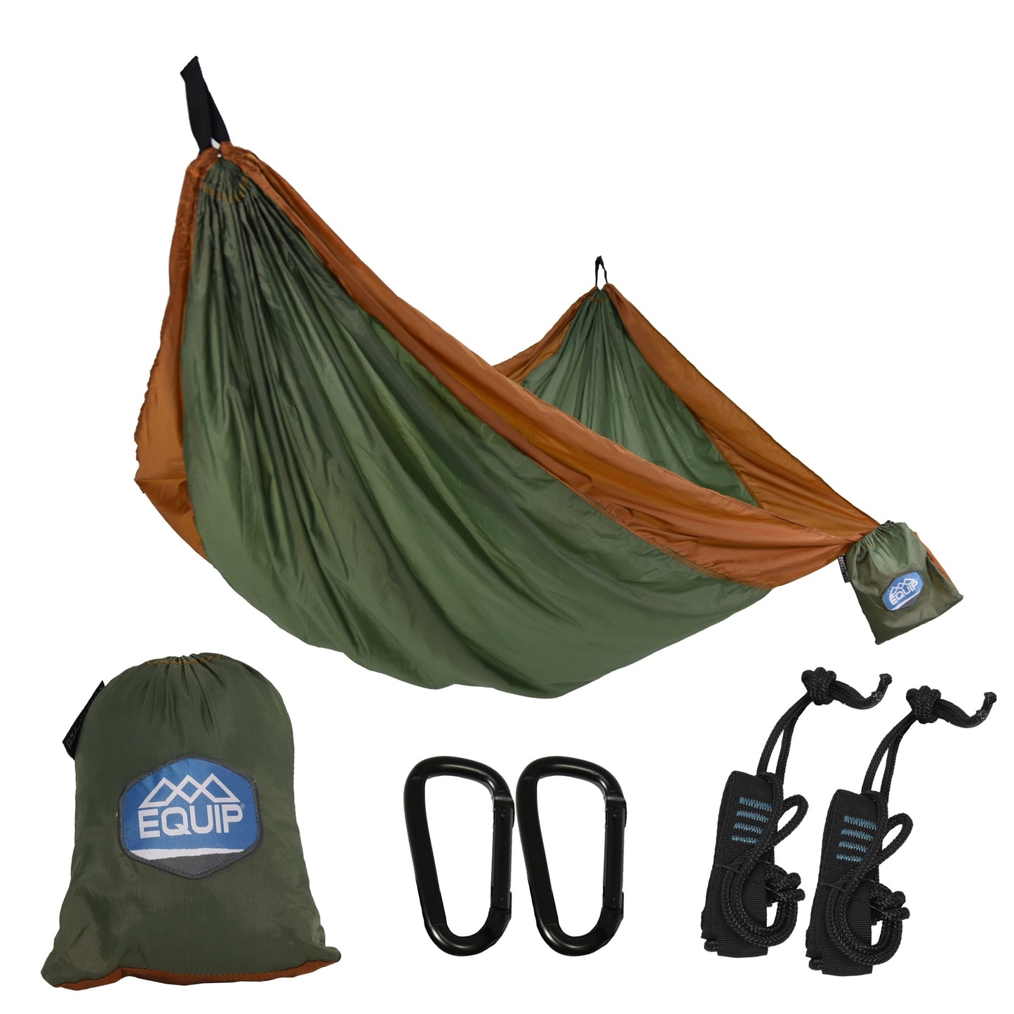 Equip Nylon Portable Camping Travel Hammock, One Person Sage and Rust, Size 116" L x 59" W