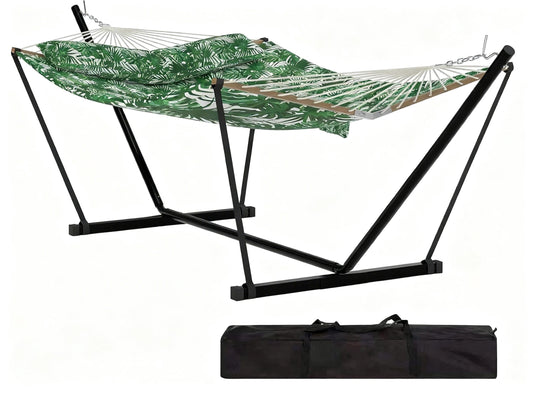 Garvee Double Hammock with Stand, Heavy Duty with Balance Rope, Green