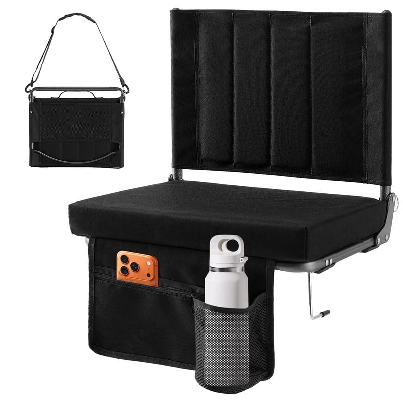 Gianna Stadium Seats with Back Support, Thick Padded Folding Chair with Cup Holder and Storage Pocket for Sports Events, Black