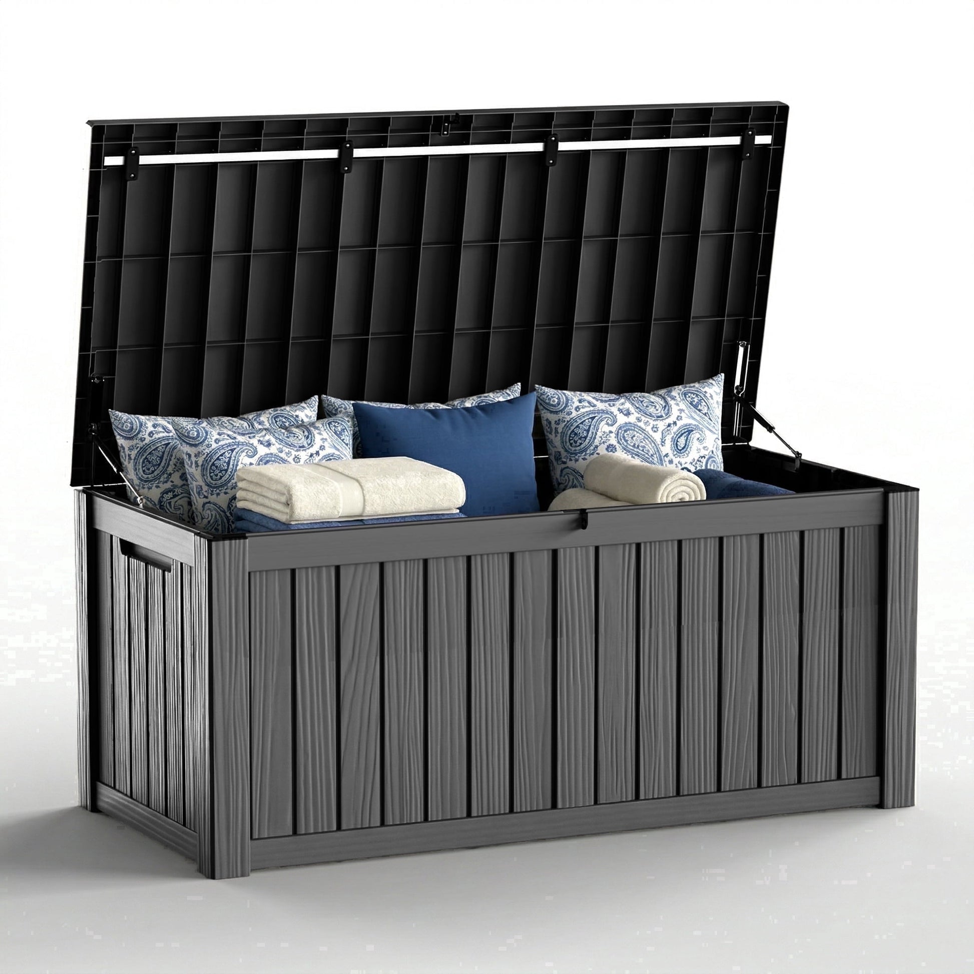 Joxxoaa 120 Gallon Large Lockable Deck Box, Heavy-Duty Resin Outdoor Storage for Patio Furniture, Garden Tools & Pool Toys, Black/Gray