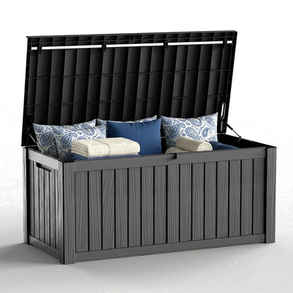Joxxoaa 120 Gallon Large Lockable Deck Box, Heavy-Duty Resin Outdoor Storage for Patio Furniture, Garden Tools & Pool Toys, Black/Gray