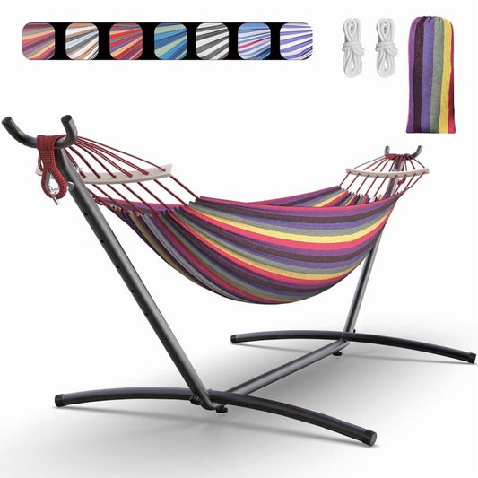 KEESTP Comfortable 2 Person Hammock with Stand, Portable Detachable Brazilian Hammock, 450lb Capacity - Tropical