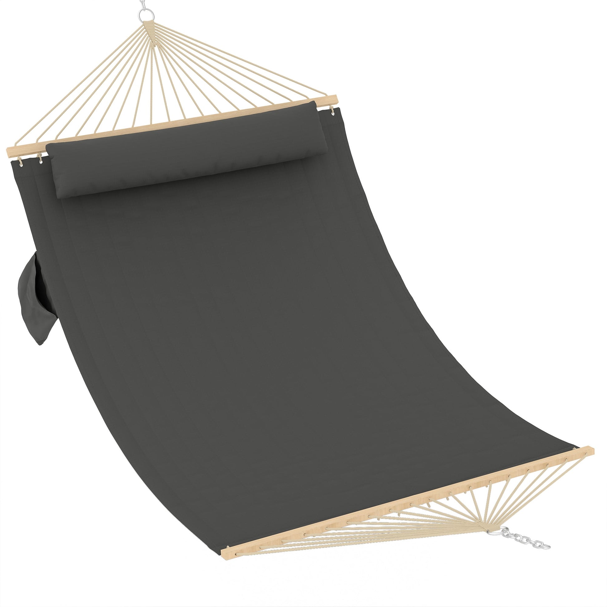Kicctian Double Quilted Hammock for 2 Adults, Large Outdoor Patio Swing Bed with Hardwood Spreader Bars and Pillow, 450lbs Capacity, for Backyard or Poolside