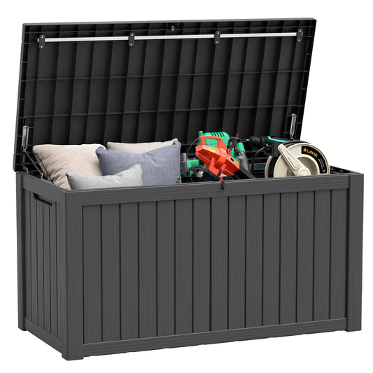 Bifanuo 150 Gallon Deck Box, Outdoor Storage Box, Large Waterproof Resin Indoor Storage Box with Built-in Steel Beams for Patio, Cushions, Pool Supplies