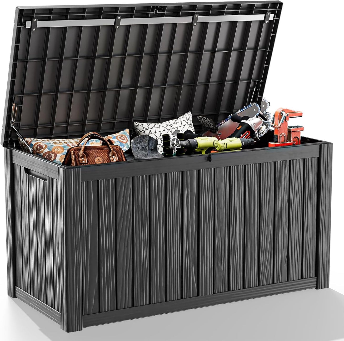 LOJIAWOWE 200 Gallon Resin Deck Box, Waterproof Lockable Outdoor Storage Container for Patio Furniture, Pool Supplies, Black