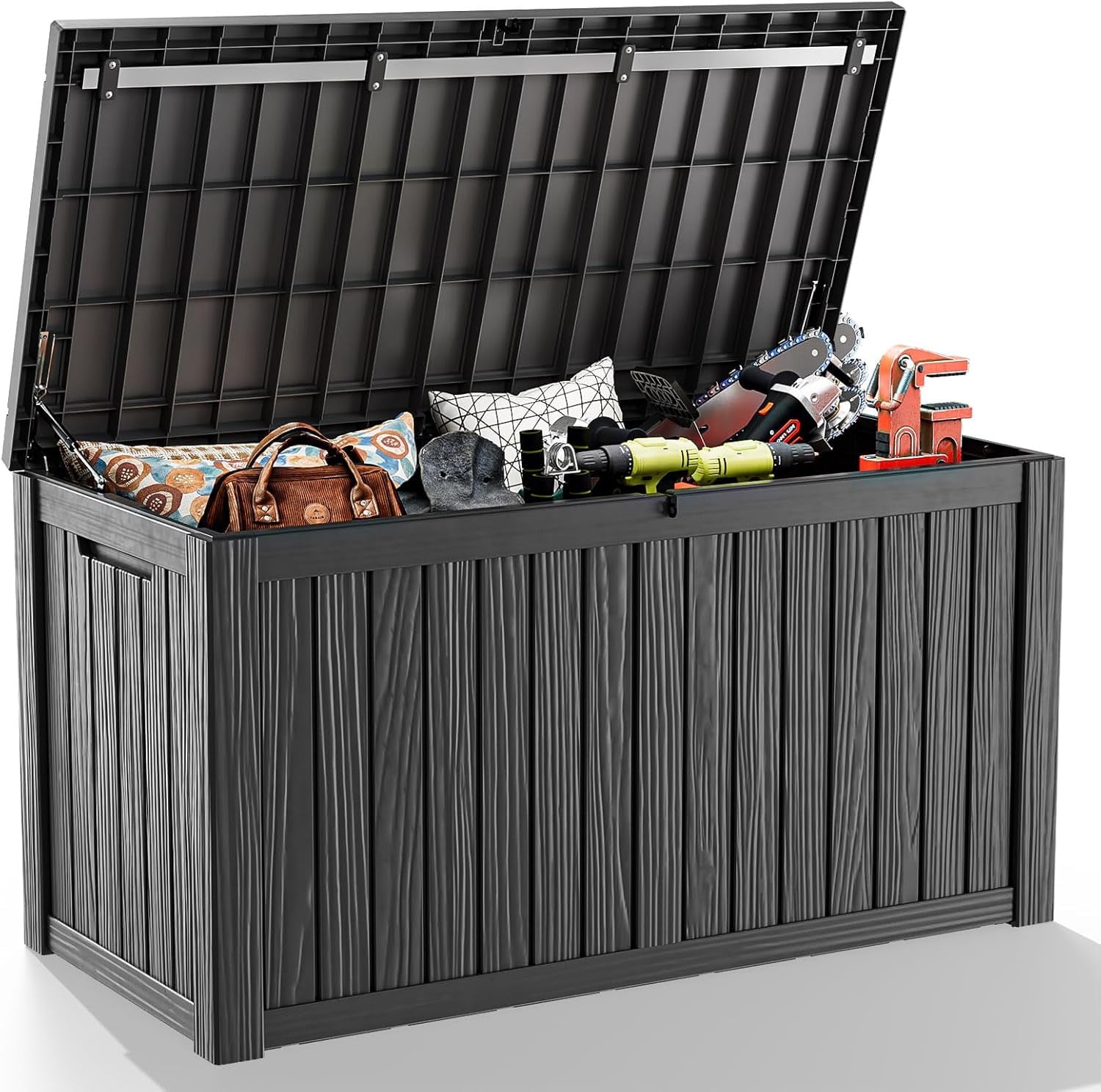 LOJIAWOWE 200 Gallon Resin Deck Box, Waterproof Lockable Outdoor Storage Container for Patio Furniture, Pool Supplies, Black