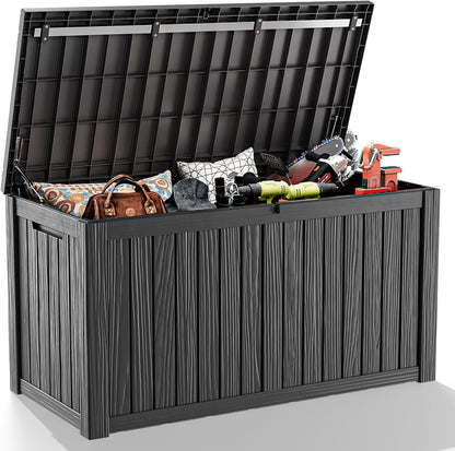 LOJIAWOWE 200 Gallon Resin Deck Box, Waterproof Lockable Outdoor Storage Container for Patio Furniture, Pool Supplies, Black
