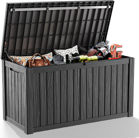LOJIAWOWE 200 Gallon Resin Deck Box, Waterproof Lockable Outdoor Storage Container for Patio Furniture, Pool Supplies, Black