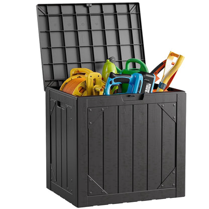 WASUHE 30 Gallon Resin Deck Box Waterproof Small Outdoor Storage Box for Patio Furniture Pool Accessories Indoor Storage for Cushion Garden Tools, UV Resistant, Lockable, Black