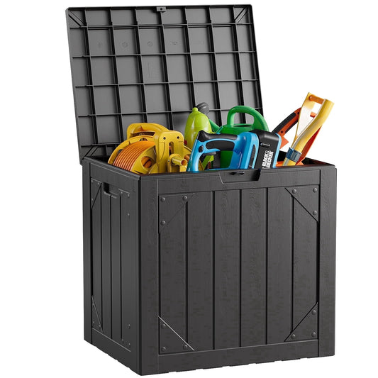 WASUHE 30 Gallon Resin Deck Box Waterproof Small Outdoor Storage Box for Patio Furniture Pool Accessories Indoor Storage for Cushion Garden Tools, UV Resistant, Lockable, Black