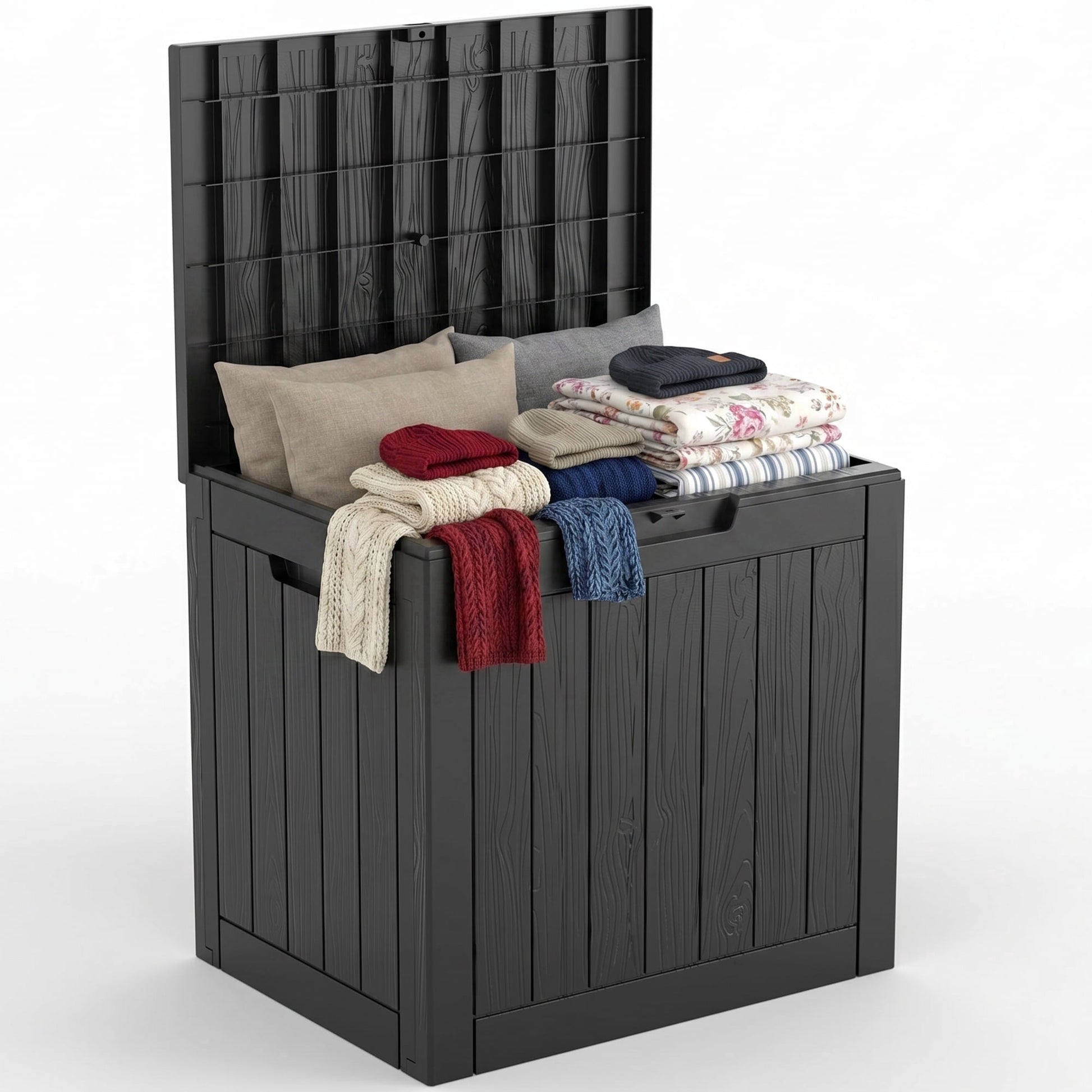 MINDYES 30 Gallon Deck Box, Outdoor Resin Storage Box, Waterproof Patio Lockable Outside Cushions, Black