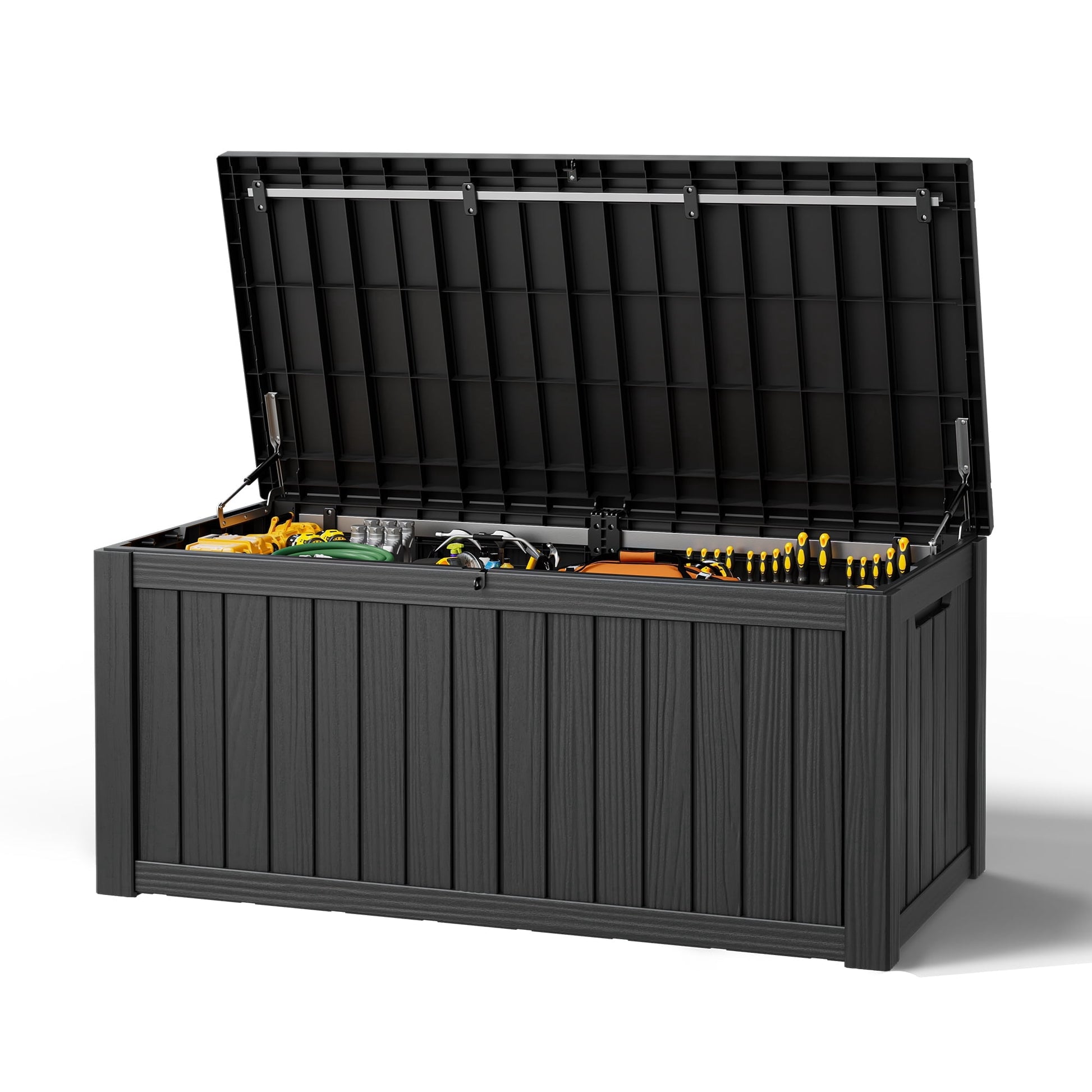 Nihsuao 130 Gallon Resin Deck Box, Lockable Outdoor Storage Container, Waterproof Storage Box for Patio Furniture Cushions, Black