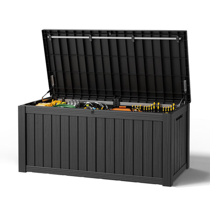 Nihsuao 130 Gallon Resin Deck Box, Lockable Outdoor Storage Container, Waterproof Storage Box for Patio Furniture Cushions, Black