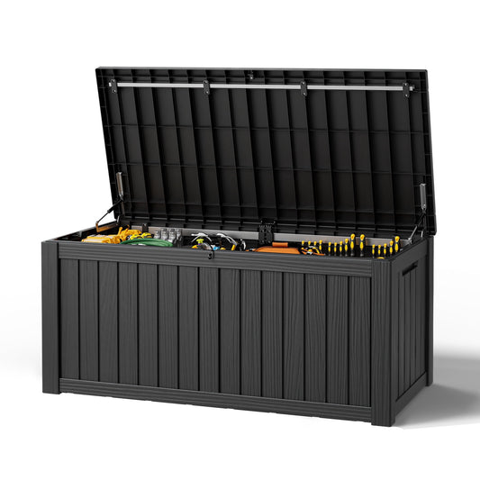 Nihsuao 130 Gallon Resin Deck Box, Lockable Outdoor Storage Container, Waterproof Storage Box for Patio Furniture Cushions, Black