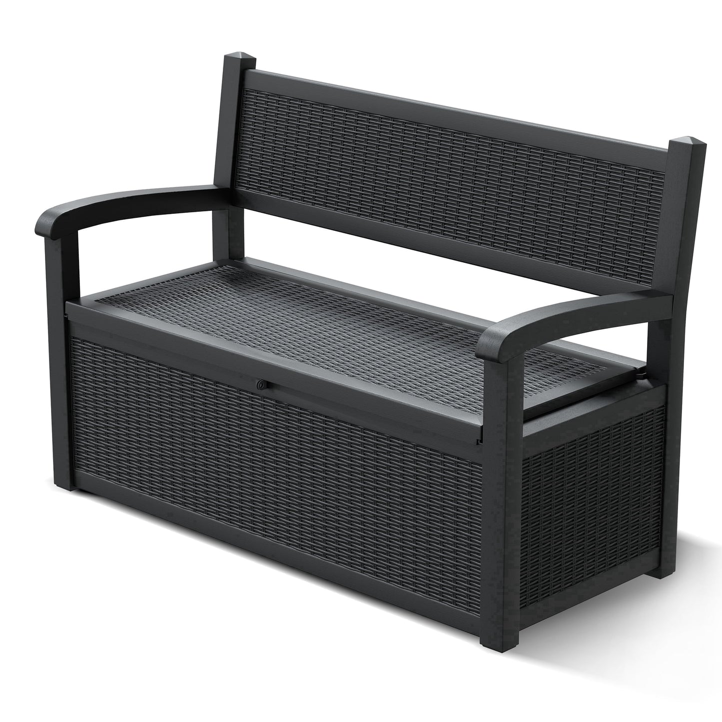 Nihsuao 80 Gallon Plastic Storage Bench Made of Durable Weatherproof Resin, Deck Box Lockable Storage Compartment for Outdoor Patios & Lawns, Black
