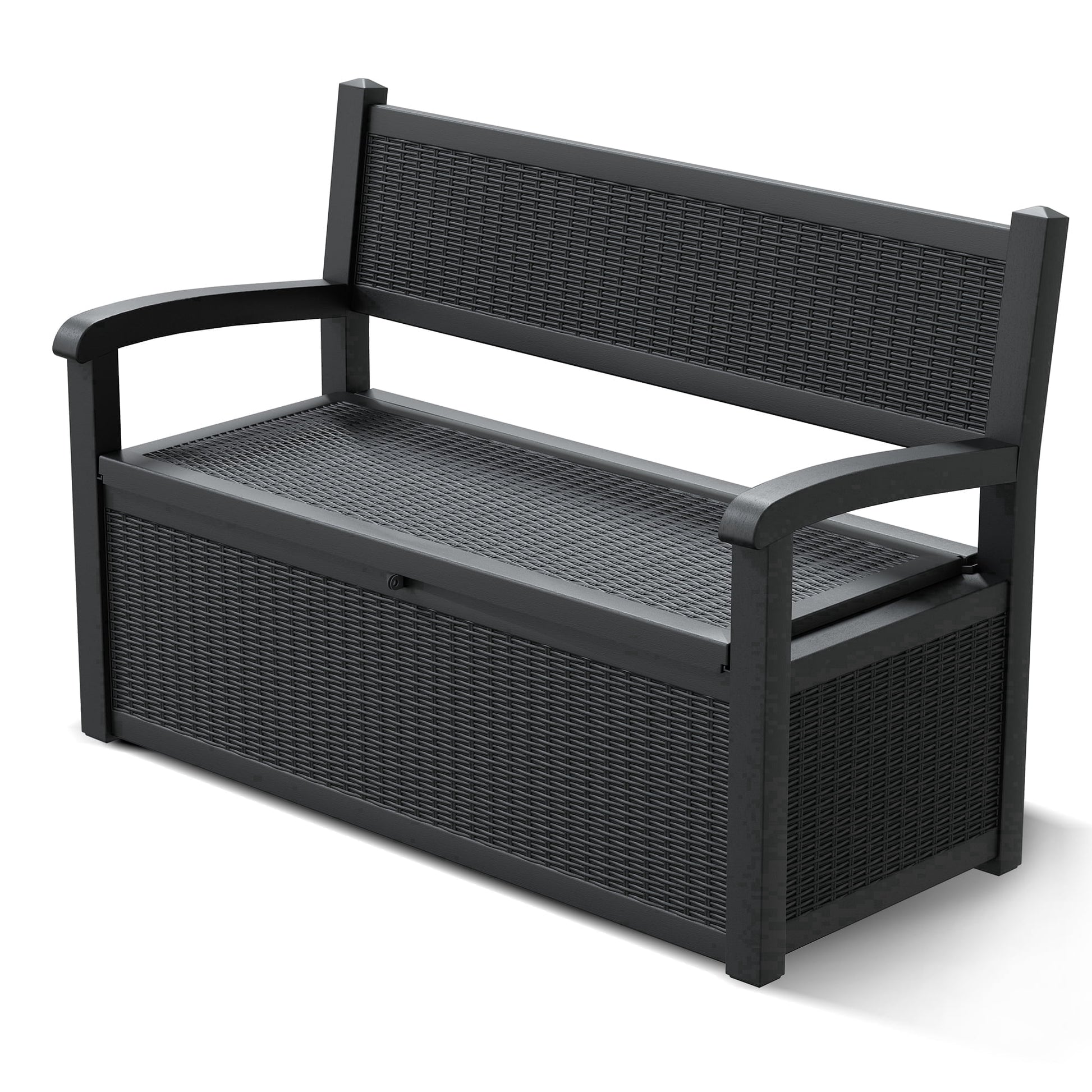 Nihsuao 80 Gallon Plastic Storage Bench Made of Durable Weatherproof Resin, Deck Box Lockable Storage Compartment for Outdoor Patios & Lawns, Black