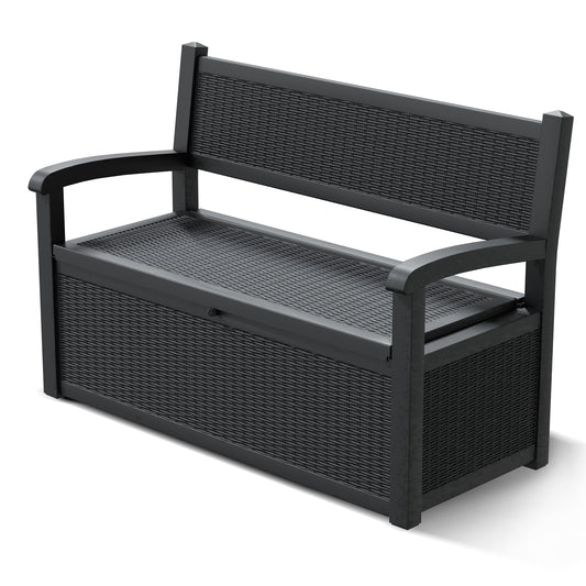 Nihsuao 80 Gallon Plastic Storage Bench Made of Durable Weatherproof Resin, Deck Box Lockable Storage Compartment for Outdoor Patios & Lawns, Black