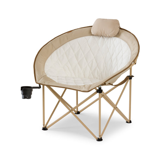 Ozark Trail Glamping Round Chair, Oversized & Padded, Soft Cozy Fabric, 300 lbs Capacity, Portable Camping & Outdoor Chair, Tan