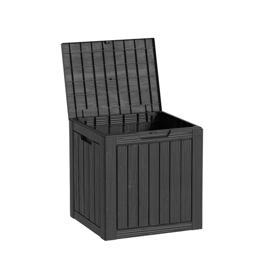 PATIOEASY 35 Gallon Lockable Resin Deck Box, Waterproof & Outdoor Storage Box for Outdoor Cushion Storage and Outdoor Delivery Storage, Black