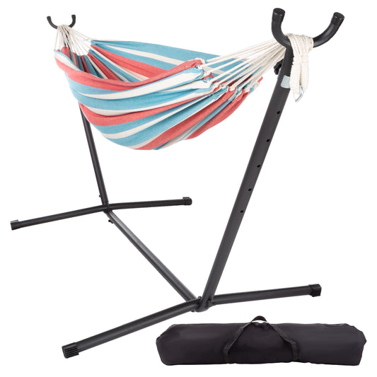 Pure Garden 400lb Capacity 2 Person Double Hammock with Stand, Red/Blue