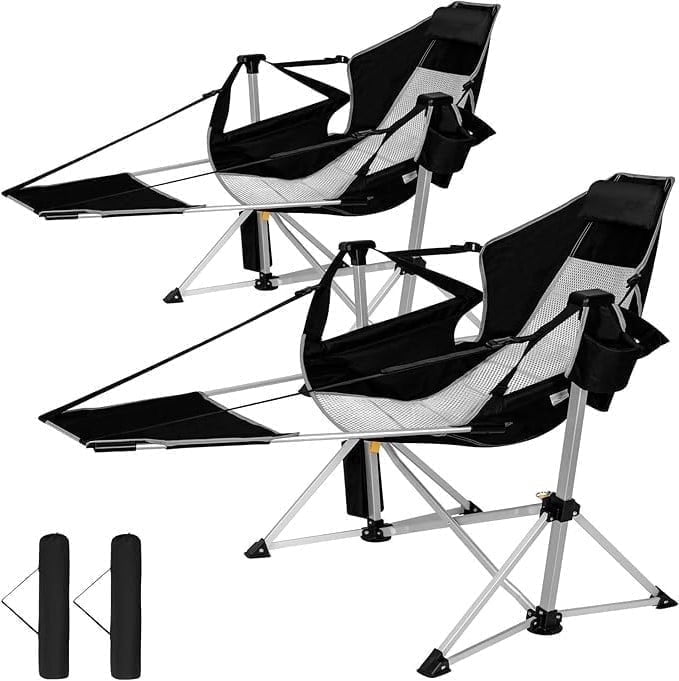 SUNSPIRE Oversized Hammock Chair with Footrest 2-Pack Portable Folding Rocking Camp Chair with Cup Holder for Outdoor Beach Sports Fishing Black