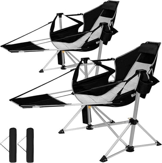 SUNSPIRE Oversized Hammock Chair with Footrest 2-Pack Portable Folding Rocking Camp Chair with Cup Holder for Outdoor Beach Sports Fishing Black