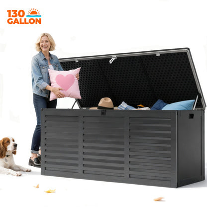 Seizeen 130 Gal Deck Box, Resin Storage Box, Waterproof Large Patio Lockable Deck Box for Outside Cushions, Pool Accessories, Throw Pillows, Garden Tools, Black