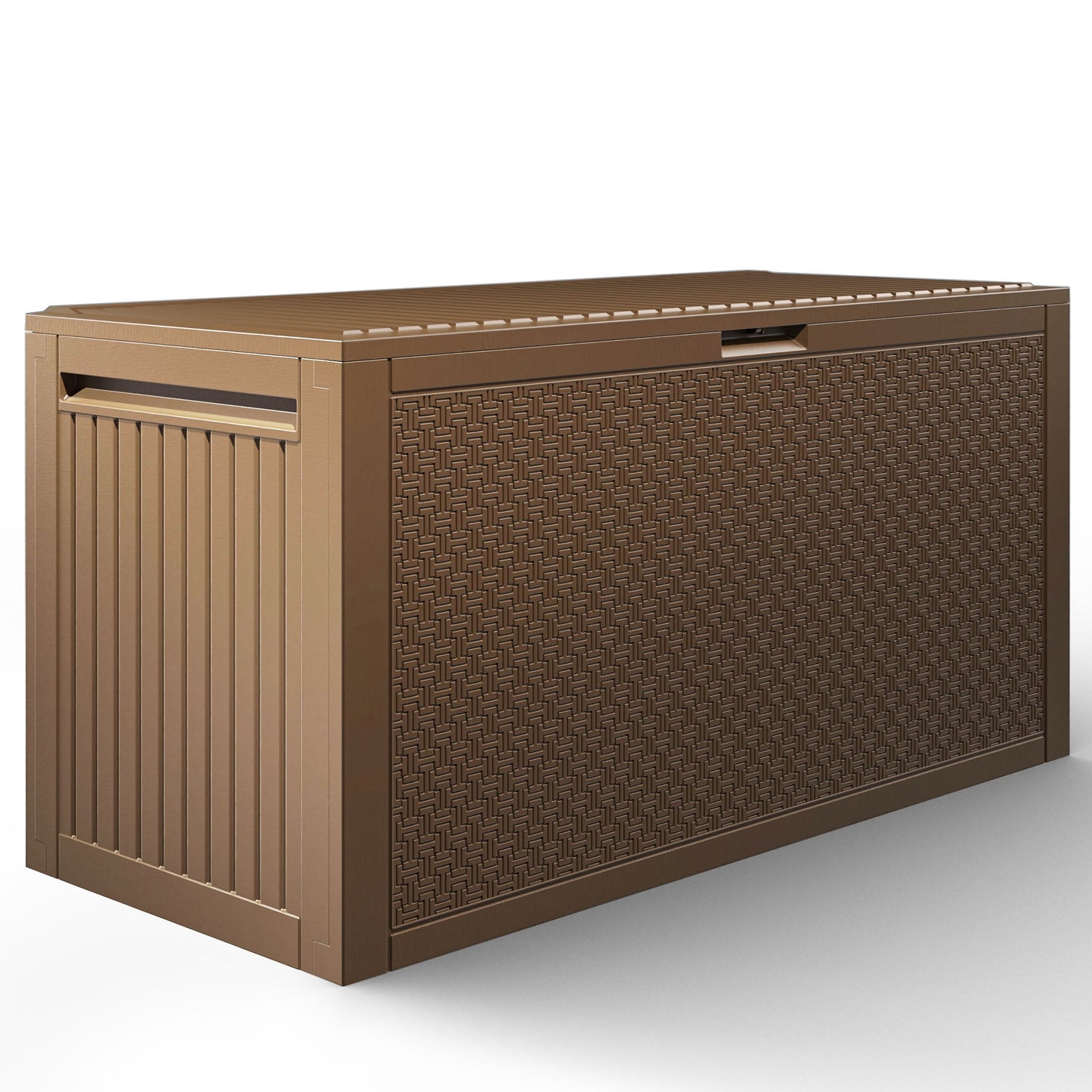 Enyopro 90 Gallon Deck Box, Organization and Storage Box for Patio Furniture Outdoor Cushions, Throw Pillows, Garden Tools and Pool Toys, Brown