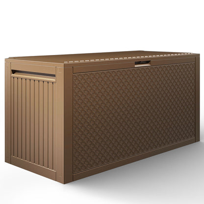 Enyopro 90 Gallon Deck Box, Organization and Storage Box for Patio Furniture Outdoor Cushions, Throw Pillows, Garden Tools and Pool Toys, Brown