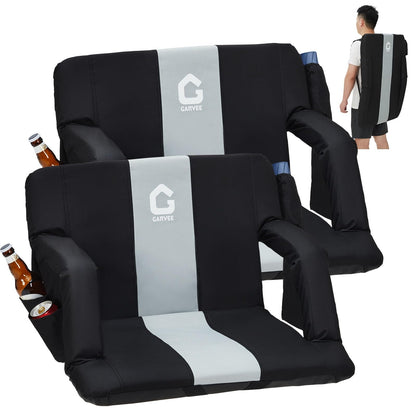 Stadium Seats with Back Support & Padded Cushion – Extra Wide 24.5" Bleacher Chair with Anti-Slip Mat – 6 Adjustable Reclining Positions – Large Pockets & Cup Holders – Portable, Foldable for Football