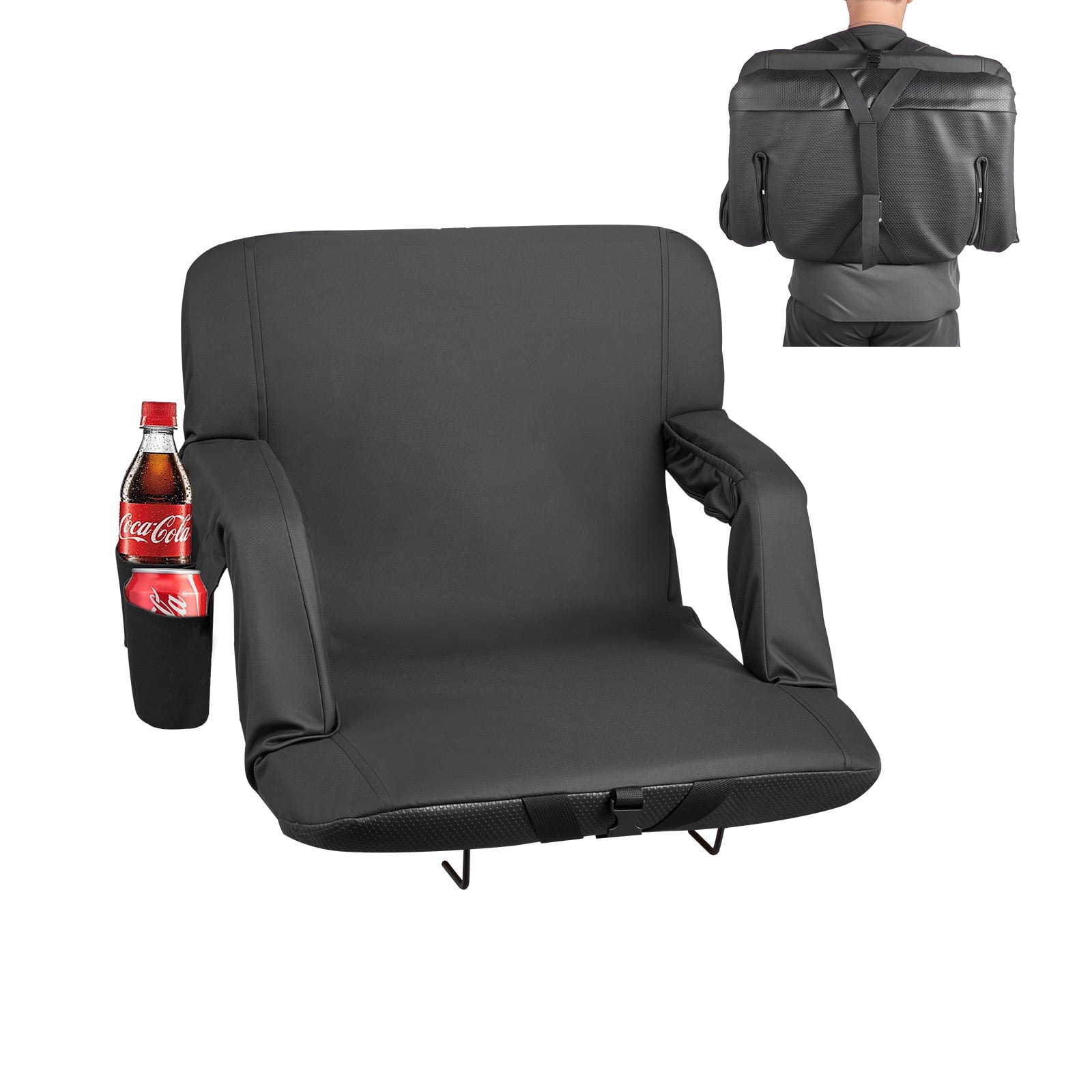 VEVOR Stadium Seat, 6 Adjustable Angle Bleacher Chair, 2.9'' Cushion Stadium Seat with Back Support and Armrest, Wide Bleacher Chair with Hook Pocket Cupholder for Picnics, Beach Sports, and Gaming