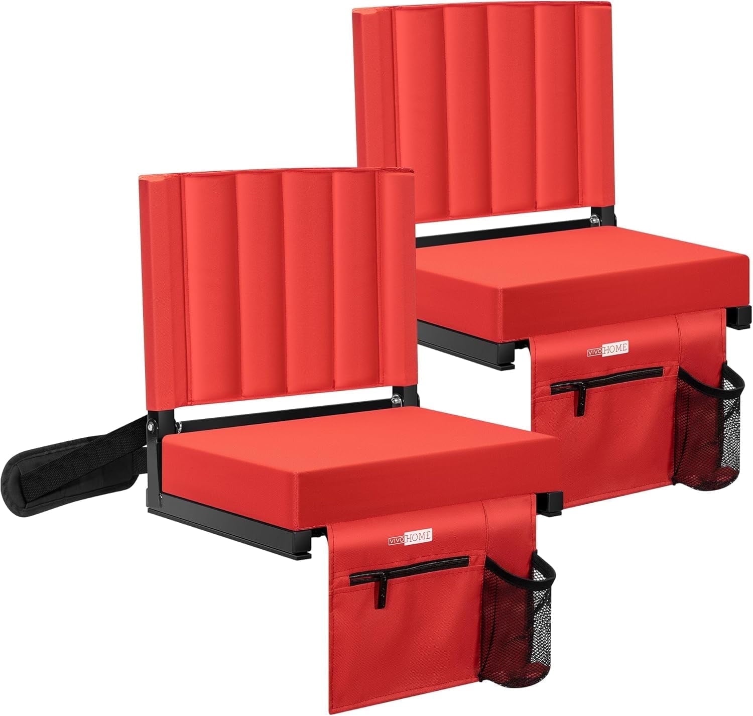 2-Pack Portable Stadium Seat for Bleachers with Back Support, Folding Bleacher Chair with Cup Holder and Shoulder Strap Red