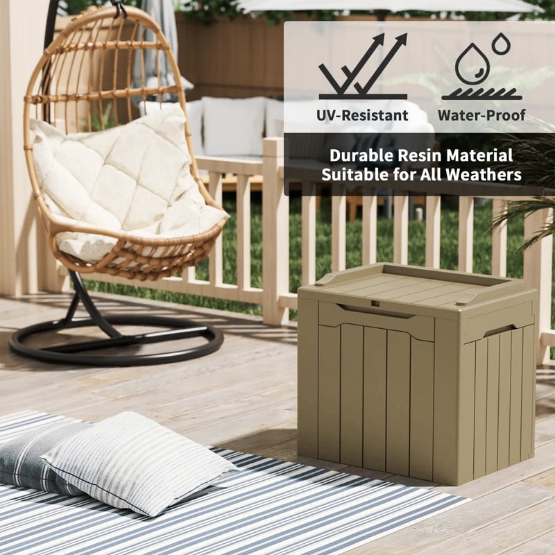 Devoko 32 Gallon Outdoor Resin Deck Box with Seat, Light Coffee