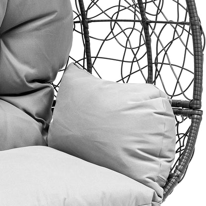 Uforic Oversized Wicker Egg Chair with Stand & Cushion, 330 Lb Capacity for Garden and Balcony, Gray
