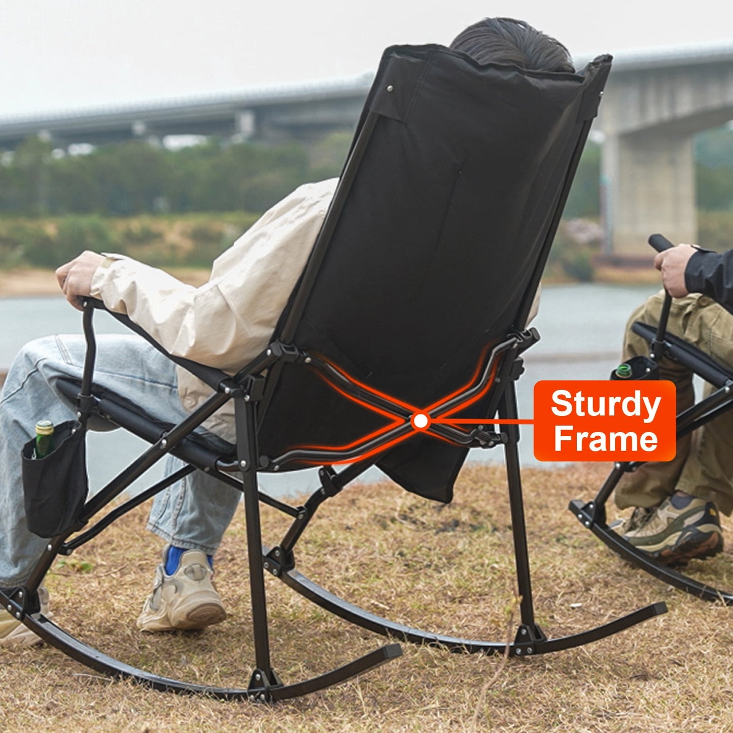 SUNSPIRE Folding Rocking Camping Chair 2-Pack, Heavy Duty Padded Rocker with High Back Hard Armrests for Outdoor Patio Garden