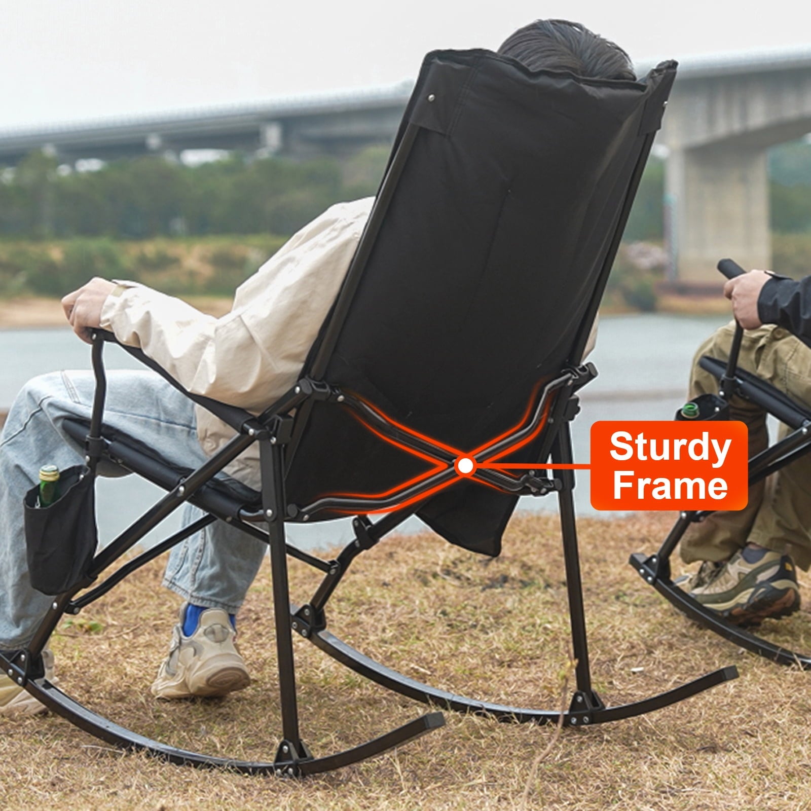 SUNSPIRE Folding Rocking Camping Chair 2-Pack, Heavy Duty Padded Rocker with High Back Hard Armrests for Outdoor Patio Garden