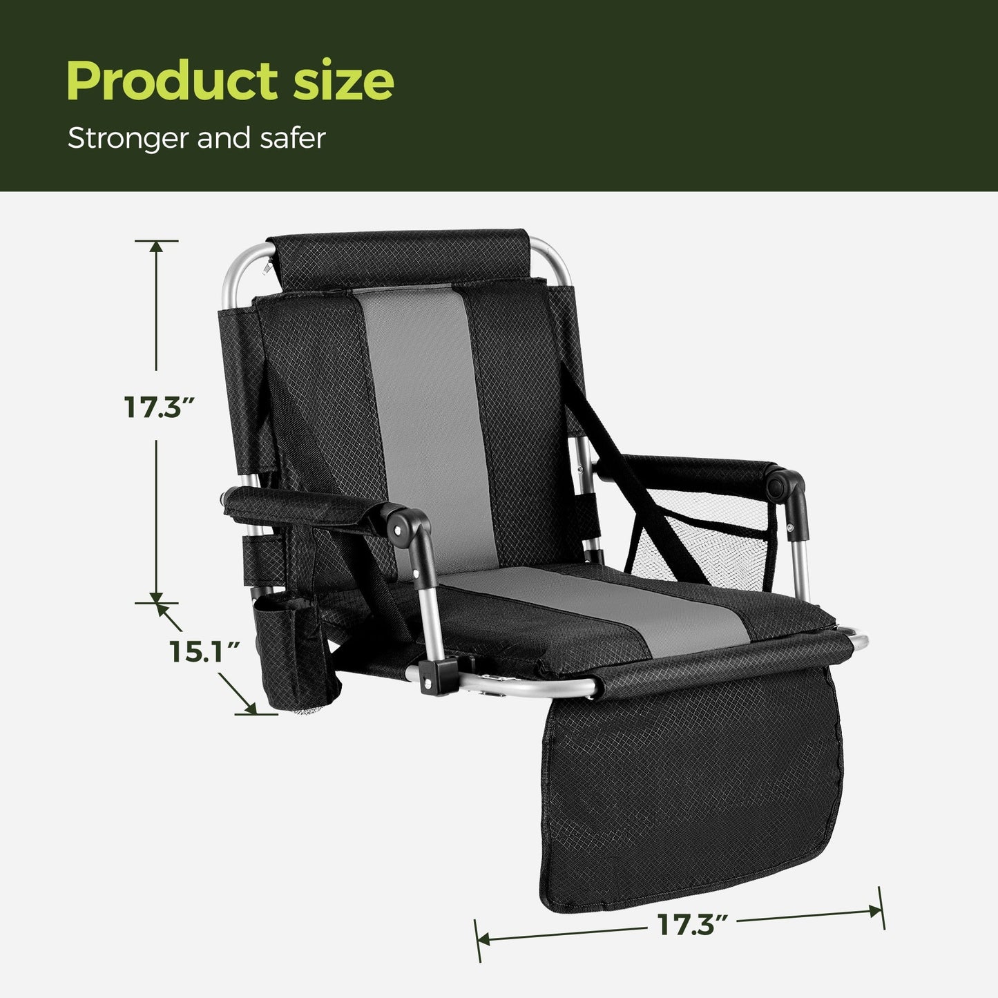 Sophia & William Set of 2 Portable Stadium Chair Stadium Seat for Bleacher with Cup Holder, Gray