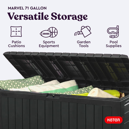 Keter Arden 71 Gallon Durable Resin Outdoor Deck Box Storage Organization, Graphite