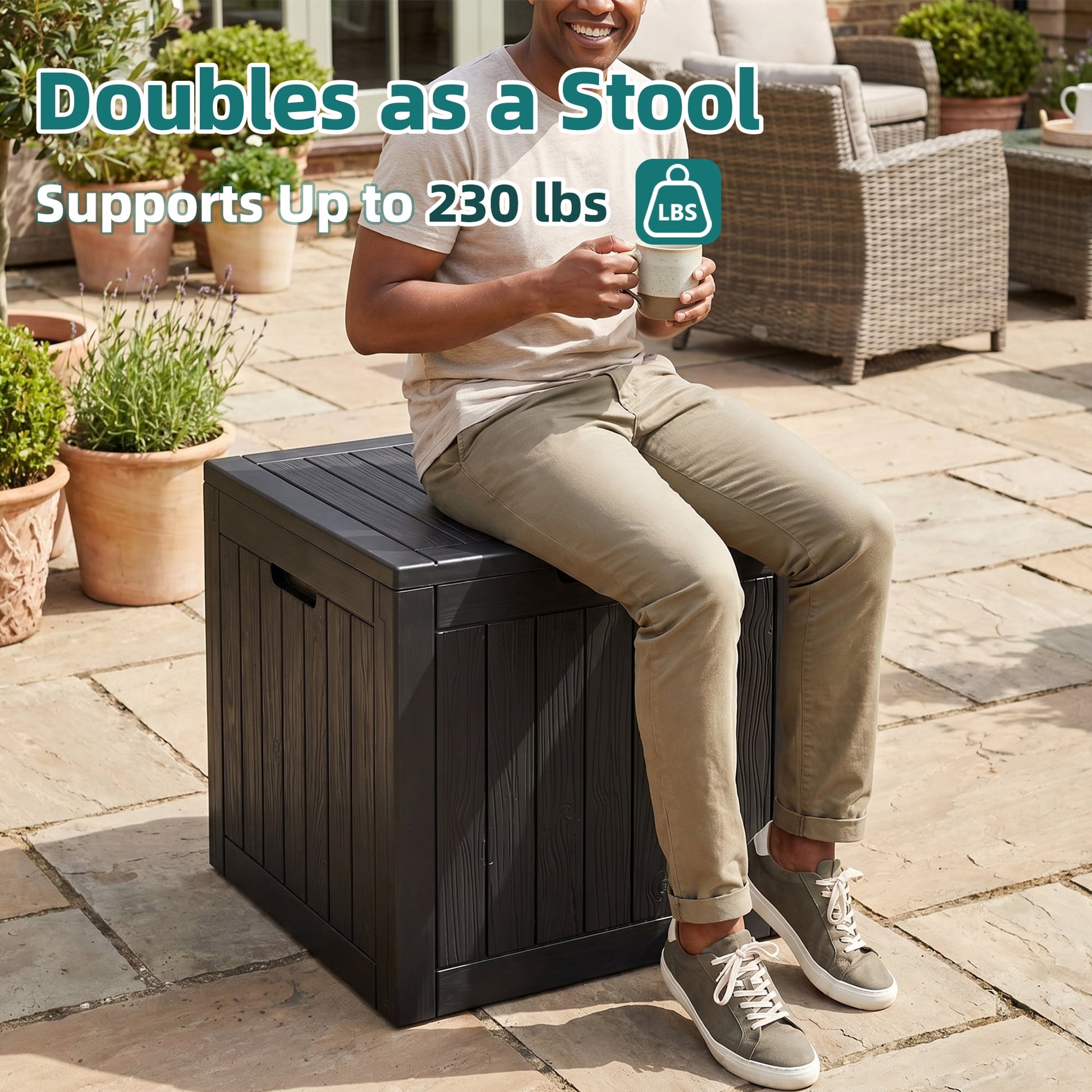 MINDYES 30 Gallon Deck Box, Outdoor Resin Storage Box, Waterproof Patio Lockable Outside Cushions, Black