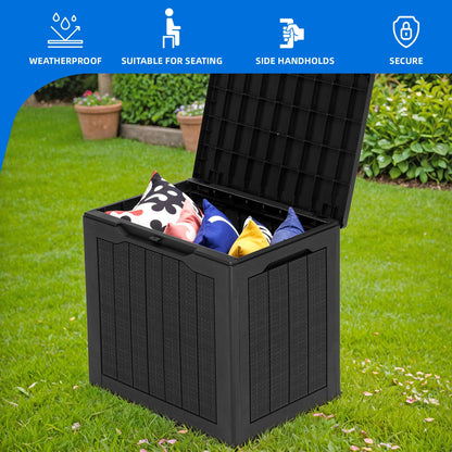 Dextrus 30 Gallon Rattan Resin Deck Box, Black Weather Resistant Lockable Outdoor Storage Box, Multipurpose Indoor Outdoor Container for Patio Cushions, Garden Tools and Daily Essentials