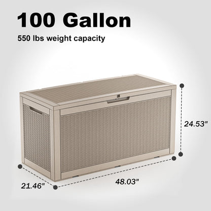 fazzn 100 Gallon Resin Deck Box Outdoor Indoor Waterproof Storage Box for Patio Furniture Pool Accessories Storage for Cushion Garden Tools (Grey pattern)