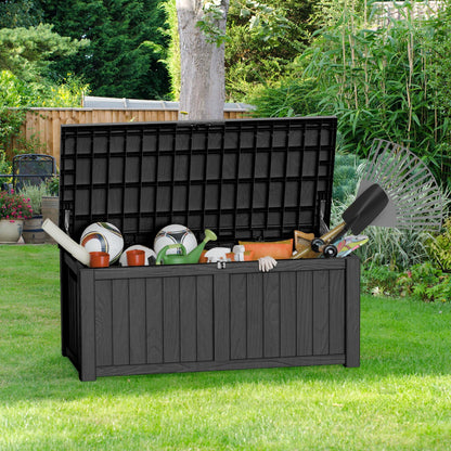 150 Gallon Outdoor Storage Box, Large Storage Deck Box for Patio Furniture Accessories, Garden Tools, Indoor Storage for Cushion, Black