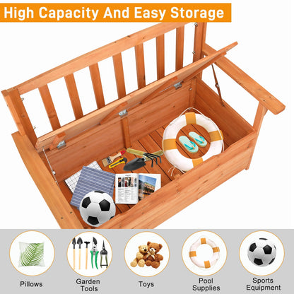 Zimtown 44" Outdoor Cedar Storage Bench with Backrest and Armrest, Large Patio Deck Box for Garden Tools and Cushions