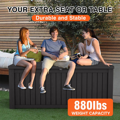 Decksplore 180 Gallon Deck Box, Lockable, UV-Resistant, HDPE Outdoor Storage Box Waterproof, Patio Storage Box for Bicycles, Skis, Tables (Black)