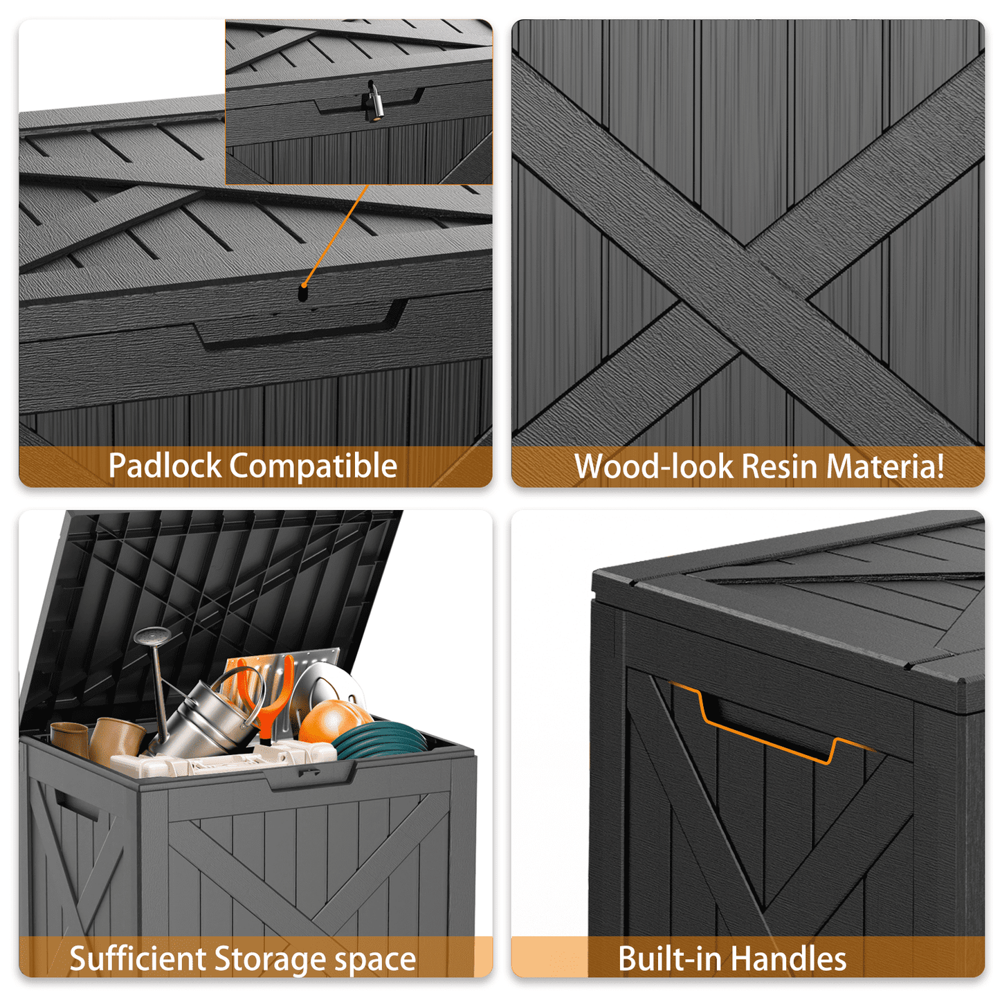 EasyUp 32 Gallon Resin Deck Box, Lockable Patio Outdoor Storage Box for Furniture, Garden Tools and Tools Storage, Waterproof Outside Storage Boxes