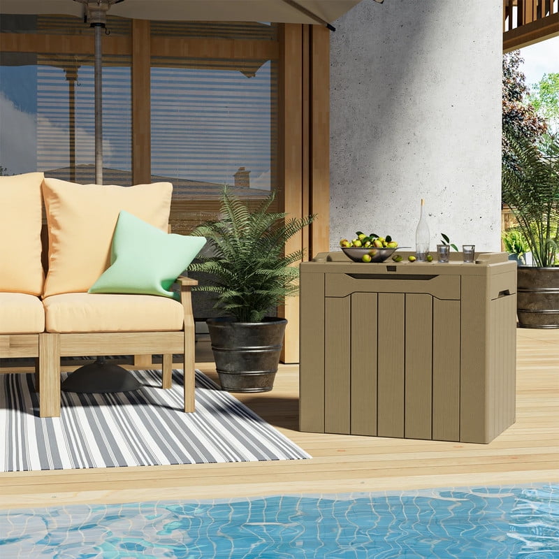 Devoko 32 Gallon Outdoor Resin Deck Box with Seat, Light Coffee