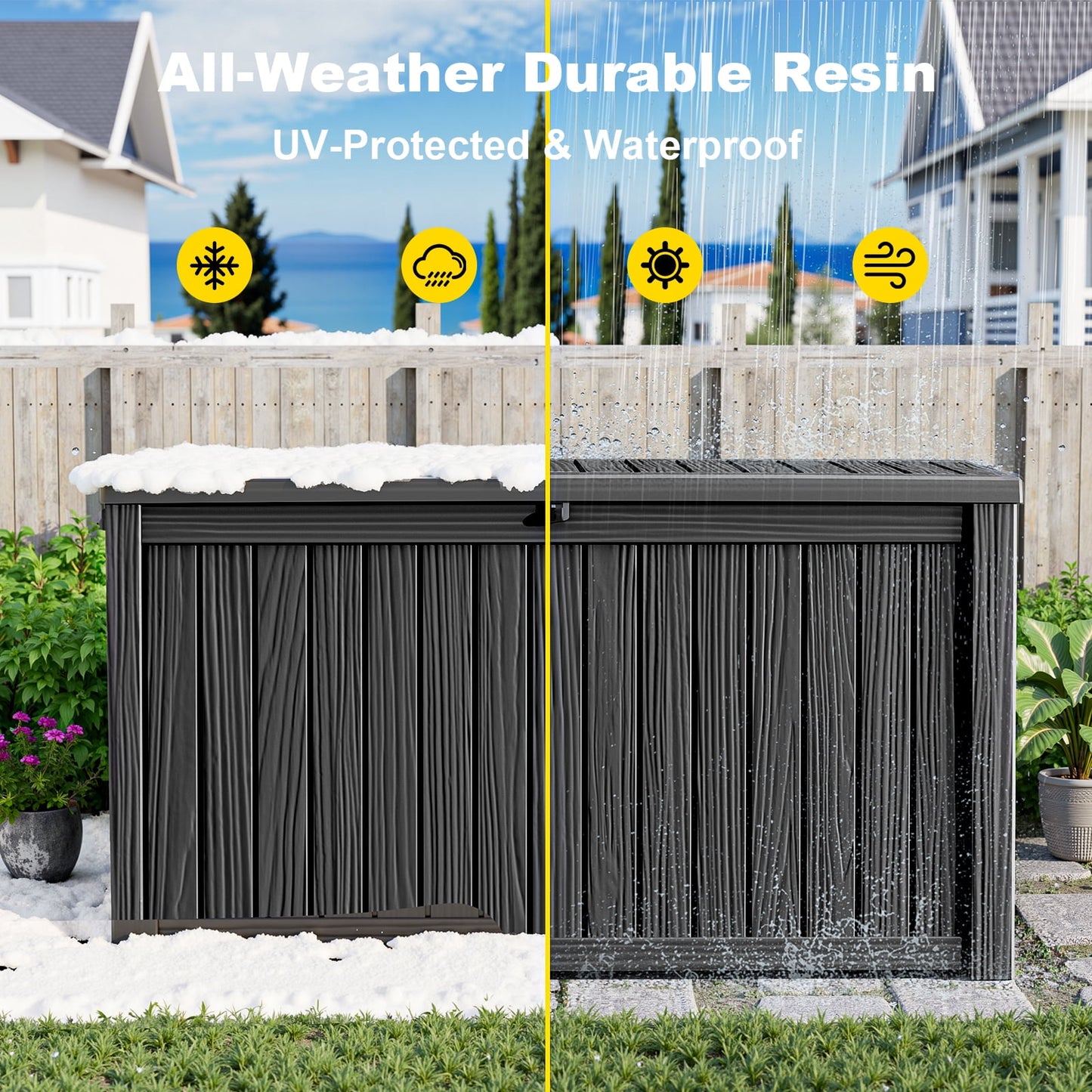 fazzn 180 Gallon Resin Deck Box Waterproof Outdoor Storage Box for Patio Furniture Pool Accessories Indoor Storage for Cushion Garden Tools (Black)
