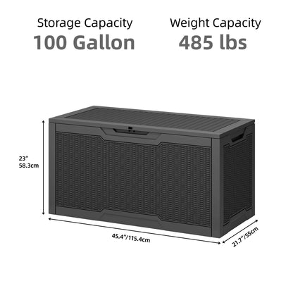 Uforic 100 Gallon large Deck Box, Outdoor Resin Storage Box, Outdoor Container for Patio Garden, Waterproof, Lockable, Black