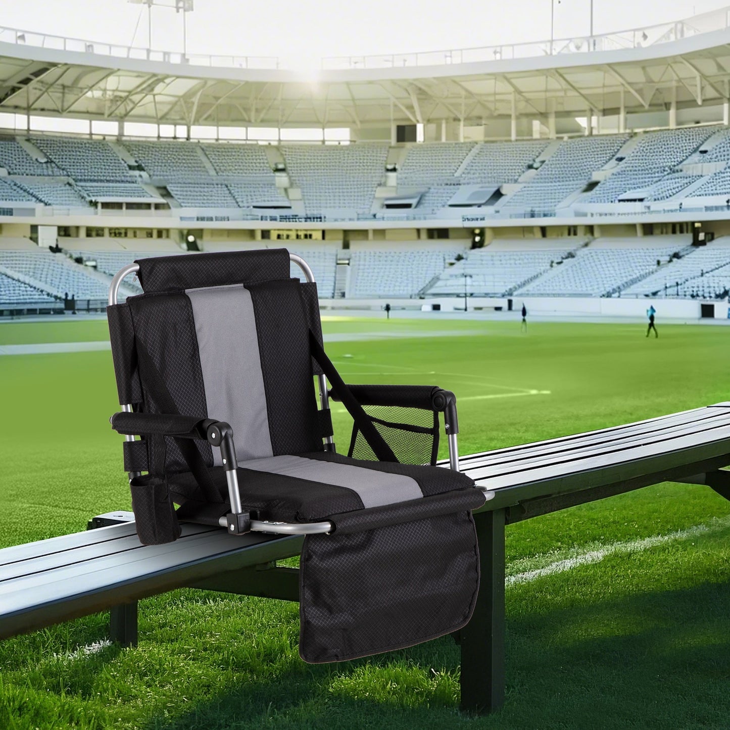 Sophia & William Set of 2 Portable Stadium Chair Stadium Seat for Bleacher with Cup Holder, Gray